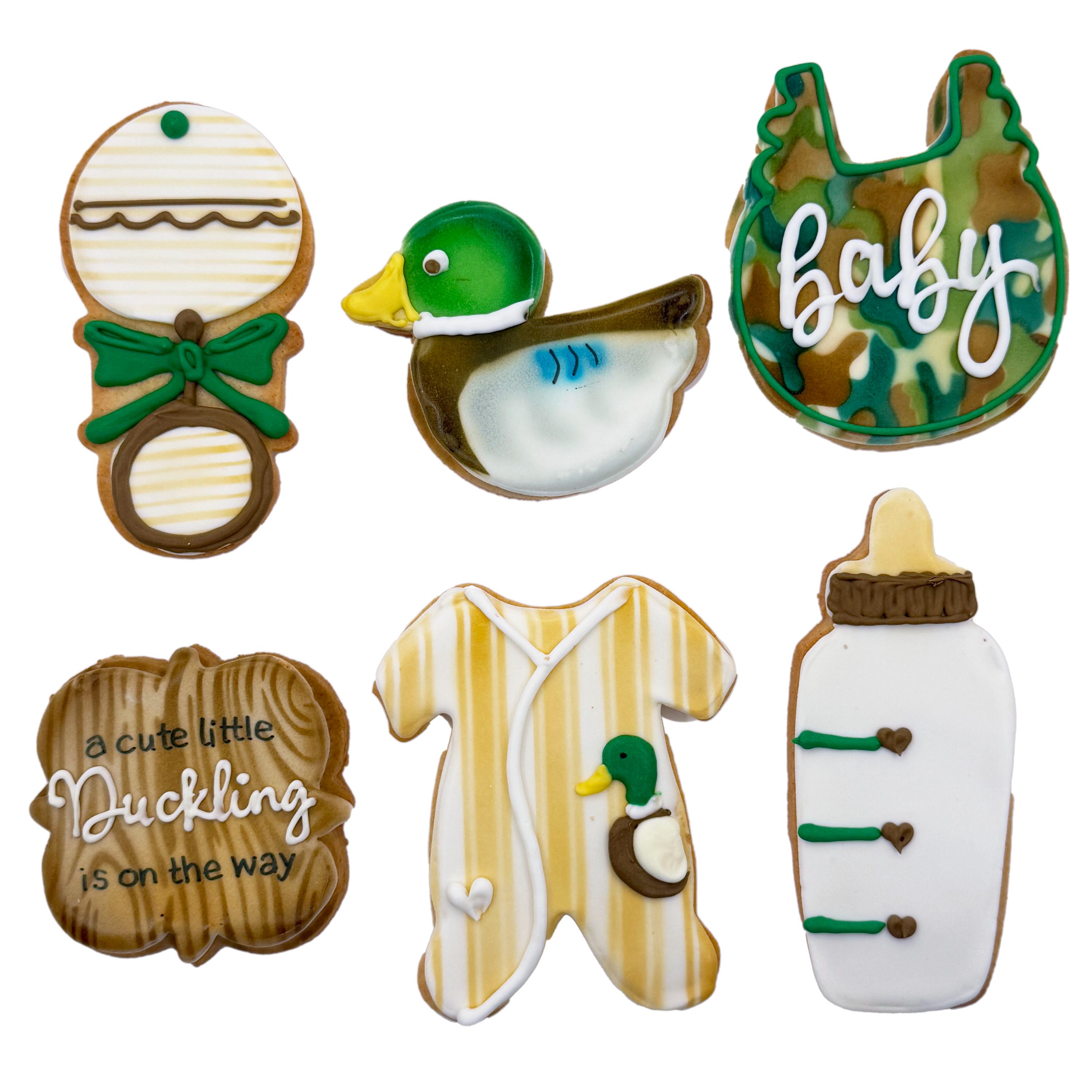 Cute Little Duckling Baby Shower Cookies- Set of 6 Crunchy Shortbread Cookies Individually Wrapped by BakersDozenToGo