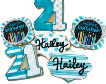 Happy Birthday Custom Number Cookies- Set of 6 Crunchy Shortbread Cookies Individually Wrapped by BakersDozenToGo