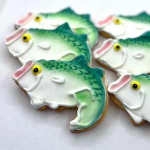 Bass Fishing Cookies- Set of 6 Crunchy Shortbread Cookies Individually Wrapped by BakersDozenToGo