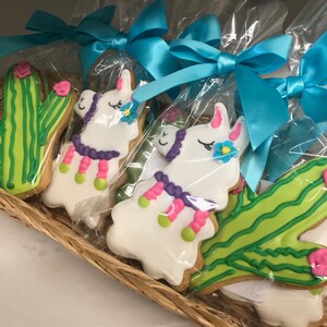Llama and Cactus Cookies- Set of 6 Crunchy Shortbread Cookies Individually Wrapped by BakersDozenToGo