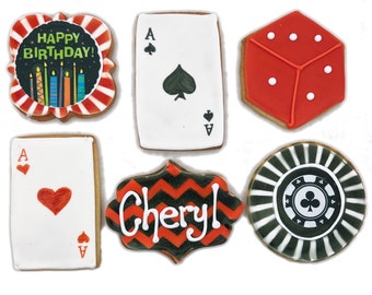 Poker Night Casino Cookies- Set of 6 Crunchy Shortbread Cookies Individually Wrapped by BakersDozenToGo