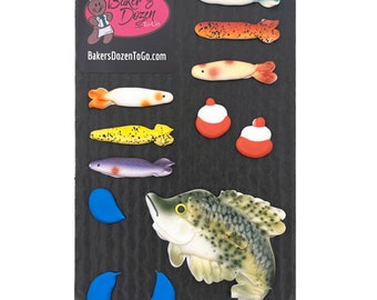 Crappie Fish- 12 pcs Fish and Minnows Edible Royal Icing Cake Topper Cupcake Decoration Handmade by BakersDozenToGo