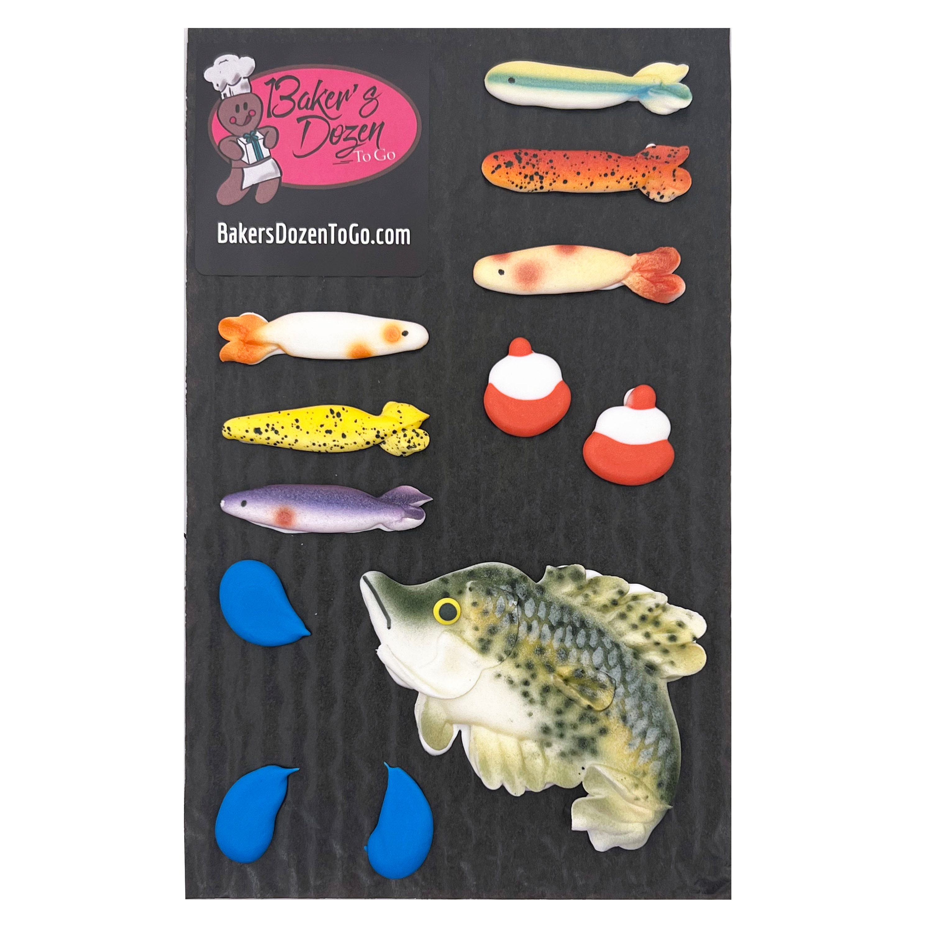 Large Mouth Bass- 10 pcs Fish and Fishing Lures Edible Icing Cake