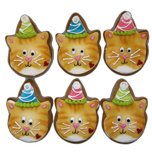 Cat Animated- Set of 6 Crunchy Shortbread Cookies Individually Wrapped by BakersDozenToGo