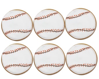 Baseball Softball Cookies- Set of 6 Crunchy Shortbread Cookies Individually Wrapped by BakersDozenToGo