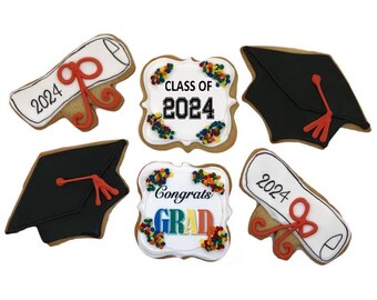 Graduation Shaped Cookie Assortment- Set of 6 Crunchy Shortbread Cookies Individually Wrapped by BakersDozenToGo