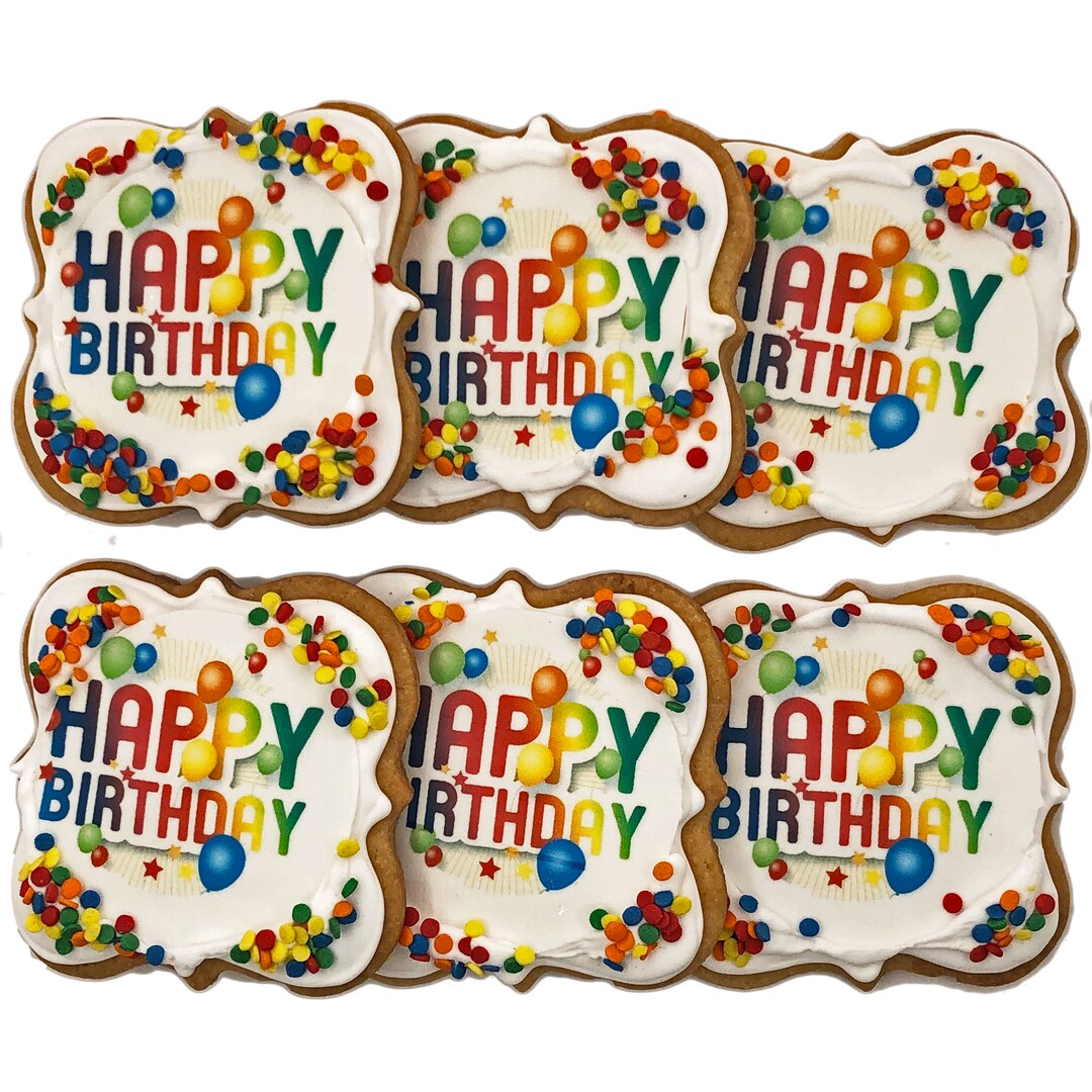 Happy Birthday Confetti Cookies Set of 6 Crunchy Shortbread Cookies