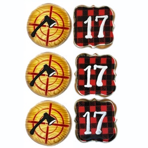 Axe Throwing Lumberjack Cookies- Set of 6 Crunchy Shortbread Cookies Individually Wrapped by BakersDozenToGo