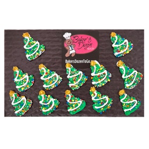 Christmas Trees Topper- 12 pcs Edible Icing Cake Topper Cupcake Decoration Handmade Gourmet by BakersDozenToGo