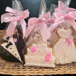 Wedding Bride Groom Cookies- Set of 6 Crunchy Shortbread Cookies Individually Wrapped by BakersDozenToGo