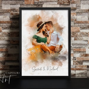 Watercolour Couple Portrait, Wedding Portrait, Anniversary Gift, Painting from Photo, Custom Mother's Day Gift, Wife Husband Boyfriend