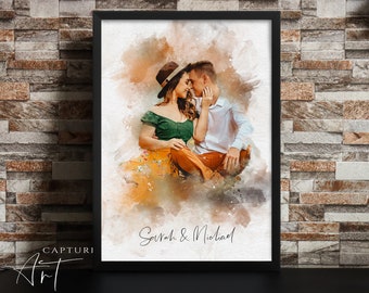 Watercolour Couple Portrait, Wedding Portrait, Anniversary Gift, Painting from Photo, Custom Mother's Day Gift, Wife Husband Boyfriend
