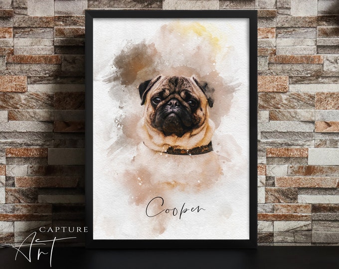 Personalised Pet Painting, Custom Watercolour Pet Portrait, Pet Memorial Gift, Birthday Gift, Dog Lovers Gift, Pet Art Print