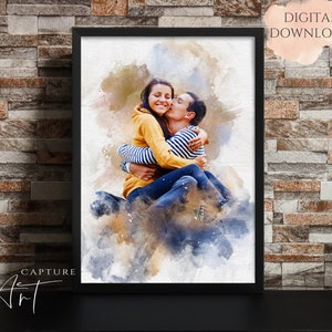 Personalised Watercolour Couple Portrait, Custom Couple Art, Romantic Gift, Painting From Photo, Digital Download