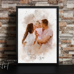 Custom Watercolour Family Portrait, Personalised Photo Family Art