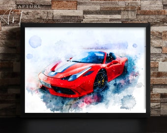 Custom Watercolour Car Portrait Print, Car Lover Gift