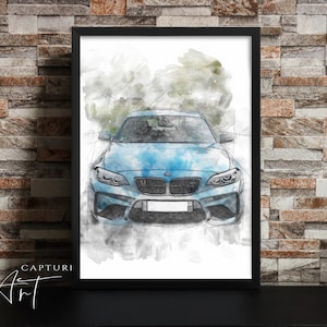 Custom Car Portrait, Gift For Car Lovers, Custom Sketch Illustration, Custom Watercolor Car Sketch, Christmas Gift, Birthday Gift