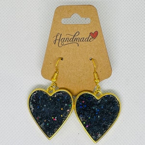 Glitter Hearts Metal Frame Earrings