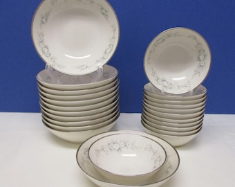 Noritake Ivory China Yorkdale Platinum Trim: Coupe Cereal Bowls and Fruit/Berry Bowls