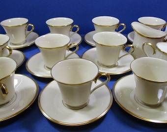 Lenox Eternal Fine China Ivory Color Porcelain: 10 Cups, 10 Saucers, Sugar Bowl with Lid, Creamer