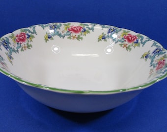 Royal Doulton Floradora Green Fine China 1980's: Factory Second 10" Large Salad Serving Bowl