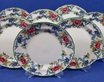 Royal Doulton Floradora Green Fine China 1980's: Factory Seconds - 7 Bread & Butter Plates