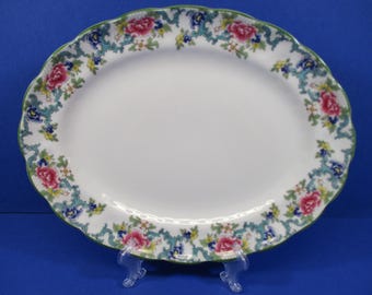 Royal Doulton Floradora Green Fine China 1980's: 13" Oval Serving Platter
