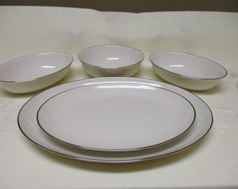 Pickard Edgerton Fine China Serving Set: Platinum Trim, Cream Color