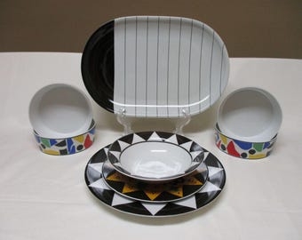 Block Dinnerware: Mismatched Plates, Soup Bowls, Platter