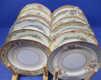 12 Vintage Noritake Mismatched Small Plates 1918 - 1940's: 12 Different Patterns, Dessert, Appetizer, Cheese, Bread