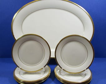 Lenox Eternal Fine China Ivory Color Porcelain: 16" Oval Serving Platter, 8 Bread & Butter Plates