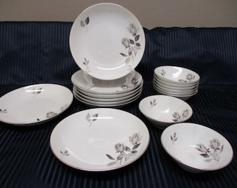 Cathedral Bavaria West Germany Fine China Silhouette Rose: 8 Soup Bowls, 8 Fruit/Berry Bowls
