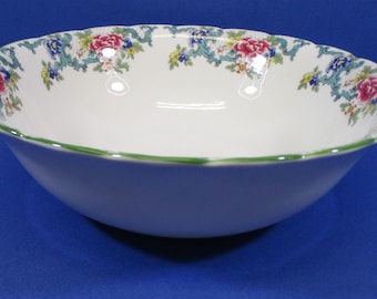 Royal Doulton Floradora Green Fine China 1980's: Factory Second 10" Large Salad Serving Bowl
