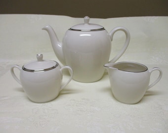 Pickard Edgerton Fine China Coffee Set: Platinum Trim Cream Color