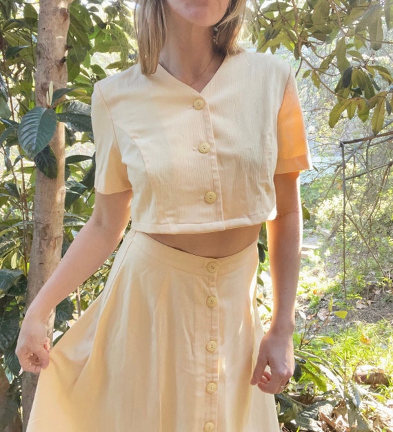 Vintage Reworked Pale Yellow Skirt and Cropped Bl… - image 10