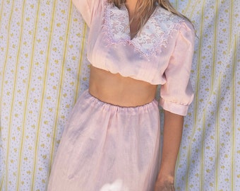 Vintage Reworked Pastel Pink Prairie Top and Skirt