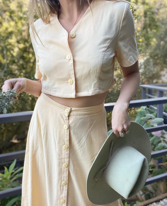 Vintage Reworked Pale Yellow Skirt and Cropped Bl… - image 3