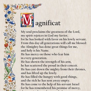 La prière magnificat, carte de prière catholique, A4 imprimable, art mural, décor chrétien, prières catholiques populaires, cartes de prière traditionnelles