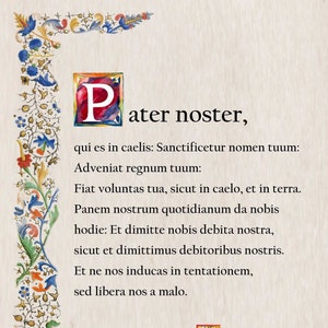 Preghiera del Pater noter, Preghiera del Padre Nostro, Immagine di preghiera cattolica, Decorazioni cristiane, Preghiere cattoliche popolari, Immagine di preghiera tradizionale