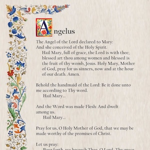 Angelus, biglietto di preghiera cattolica, A4 stampabile, arte murale, arredamento cristiano, Preghiere cattoliche popolari, Biglietti di preghiera tradizionali, Preghiera dell'Angelus