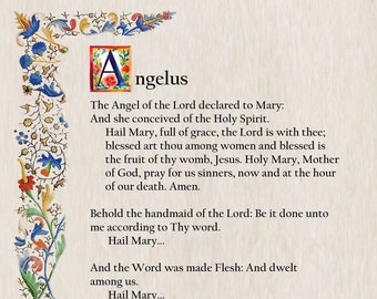 Angelus, Catholic prayer card, printable A4, wall art, Christian decor, Popular Catholic Prayers, Traditional Prayer Cards, Angelus prayer