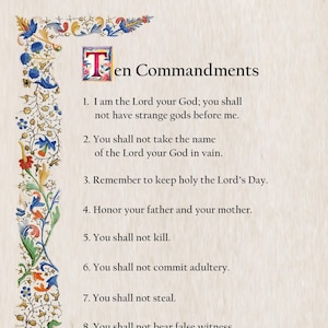 Ten Commandments, Catholic prayer card, printable A4, wall art, Christian decor, Popular Catholic Prayers, Ten Commandments Sign
