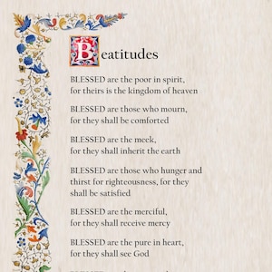 Les Béatitudes, Matthieu 5:3-10, carte de prière catholique, art mural, décor chrétien, prières catholiques populaires, cartes de prière traditionnelles