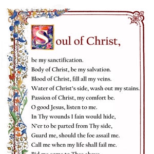 Anima Christi gebed, katholieke gebedskaart, afdrukbare A4, kunst aan de muur, christelijk decor, populaire katholieke gebeden, traditionele gebedskaarten