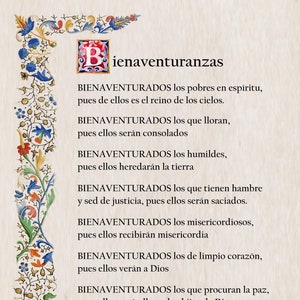 BEATITUDES in SPANISH, catholic prayer card, popular catholic prayers, traditional prayer, christian prayer, printable