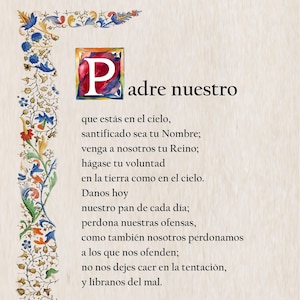 PAI NOSSO em ESPANHOL, cartão de oração católico, orações católicas populares, oração tradicional, oração cristã, para imprimir