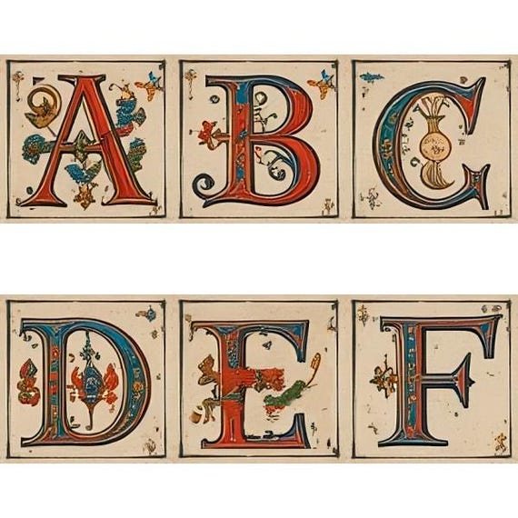 中世のアルファベット、中世の装飾写本文字、中世のクリップアート