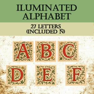Medieval Alphabet, Medieval Illuminated Manuscript Letter, MedievalClipart