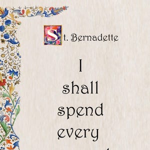 Heilige Bernadette, ich werde jeden Augenblick liebevoll verbringen, druckbares A4, christliches Dekor, beliebte katholische Gebete, traditionelle Gebetskarten