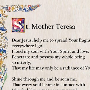 Prière de Mère Teresa, carte de prière catholique, imprimable A4, art mural, décoration chrétienne, prières catholiques populaires, cartes de prière traditionnelles